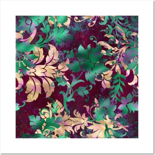 Jungle Floral Neck Gator Tan Green and Burgandy Jungle Flowers Posters and Art